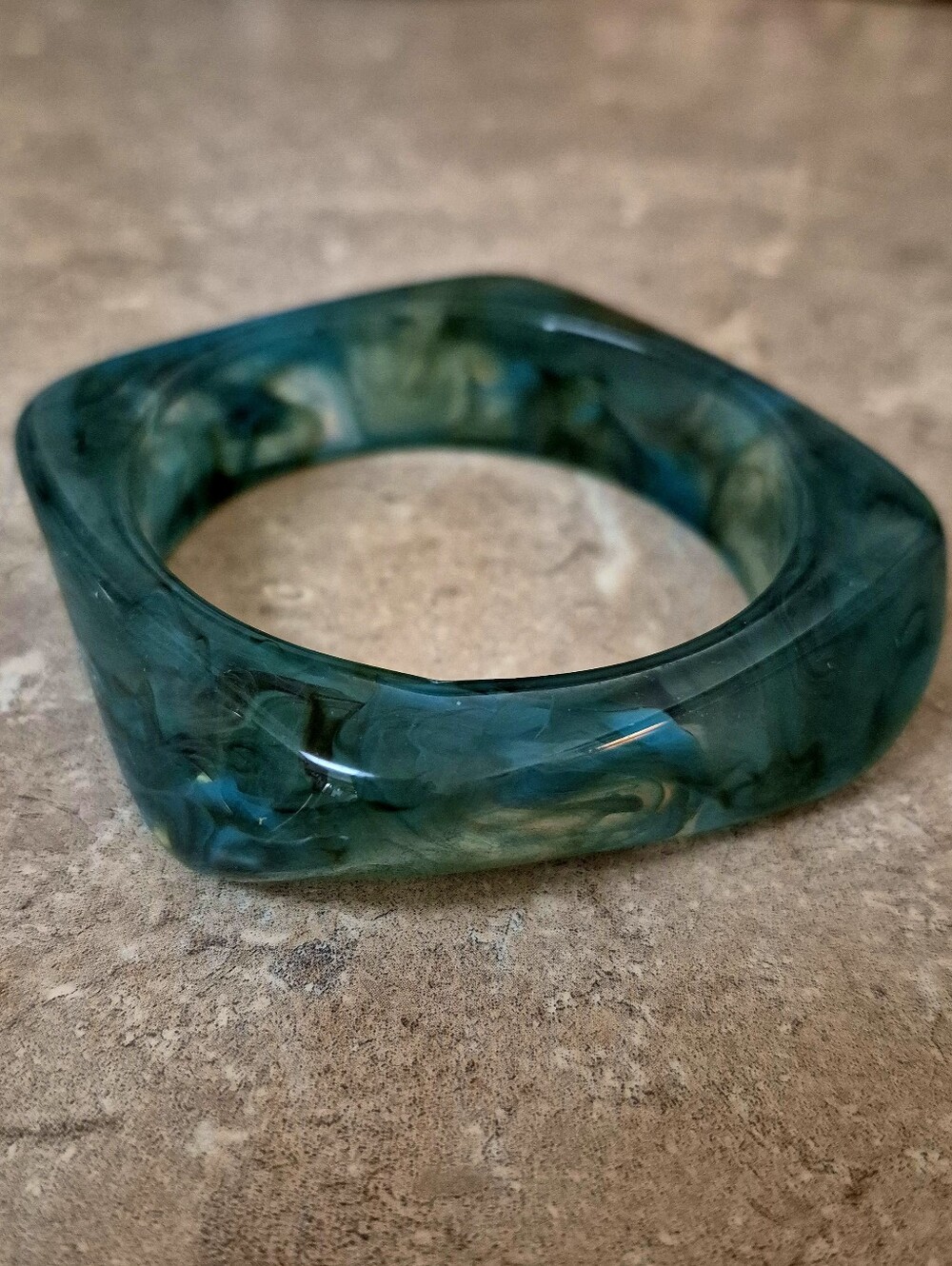 Teal Square-Edge Bangle Bracelet- Marbled